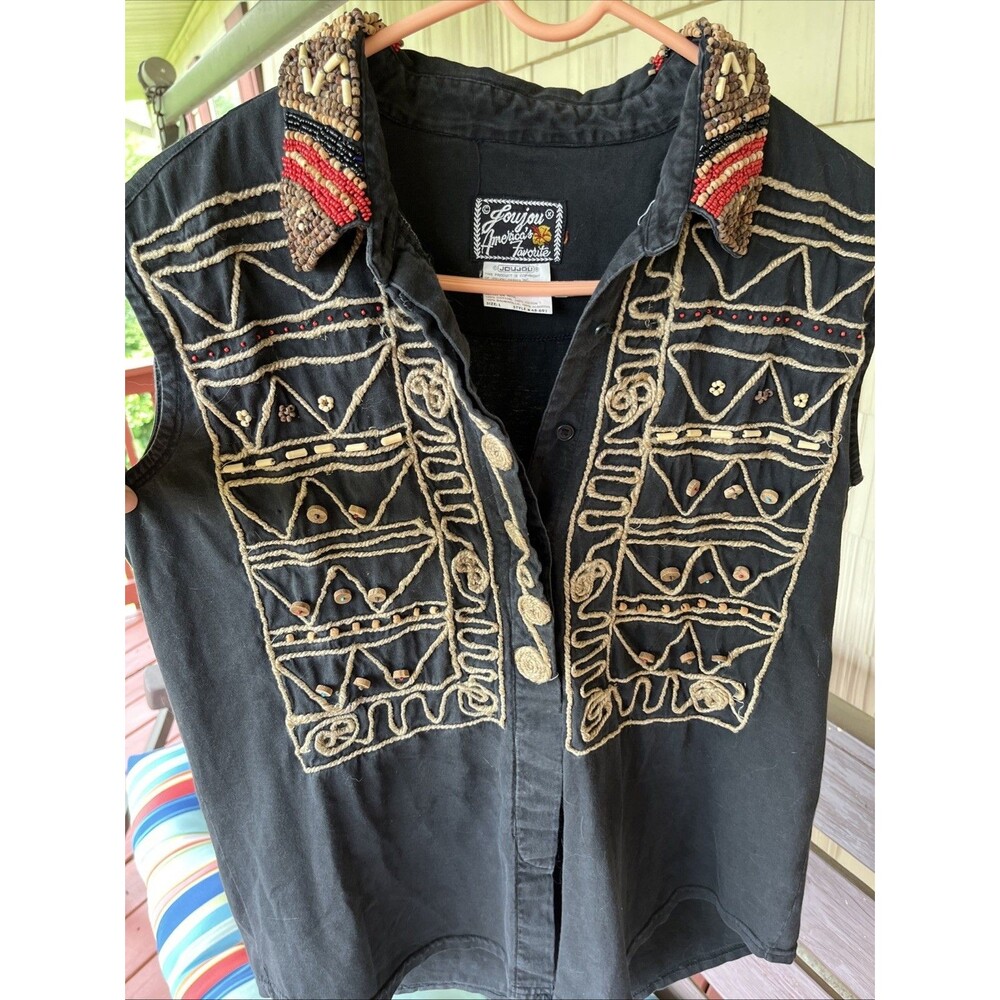 Joujou Americas Favorite Large Black Detailed Sleeveless Shirt Beadwork